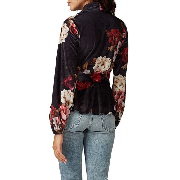 PatBo Floral Printed Velvet Wrap Top Size Medium - Picture 5 of 6